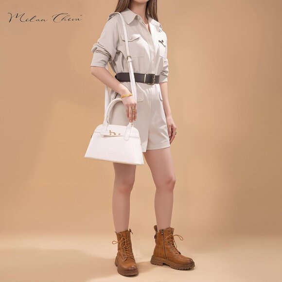 ⚡ Women's White Shoulder Strap Belted Top Handle Designer Crossbody Satchel Bag - Picture 2 of 7